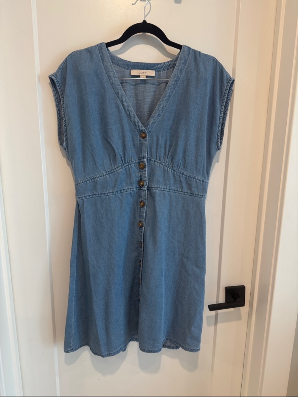 LOFT Blue Button-Front V-Neck Dress